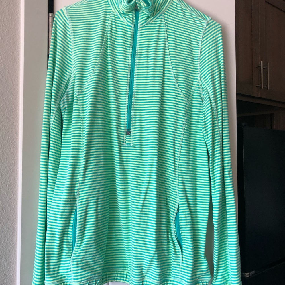 Lululemon Half-Zip Mint and Lime Striped Pullover - Picture 2 of 4